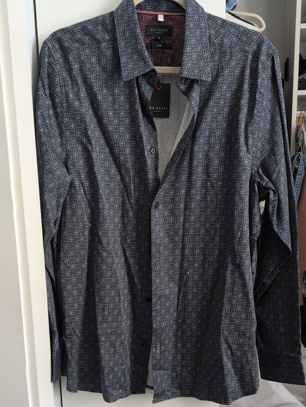 Ted Baker Navy Micro-Pattern Long Sleeve Button-Down Shirt